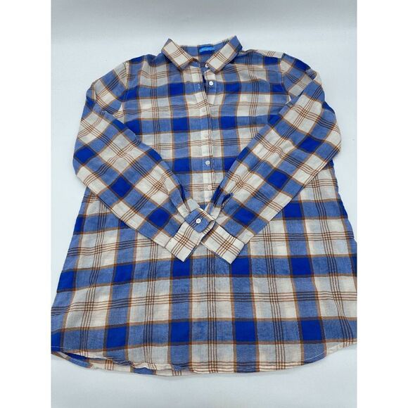 J. McLaughlin Tunic For Women Plaid Pattern Collared 3/4 Buttons Sz M Long Sleev - Picture 6 of 6